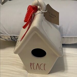 Rae Dunn “Peace” Birdhouse with Red Ribbon